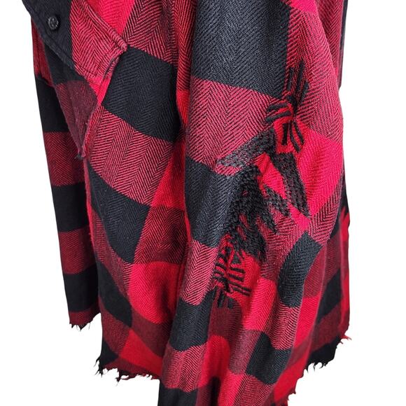 Rails Larsson Plaid Shirt Womens Size Large Crimson Jet Embroidered Frayed - Picture 10 of 16